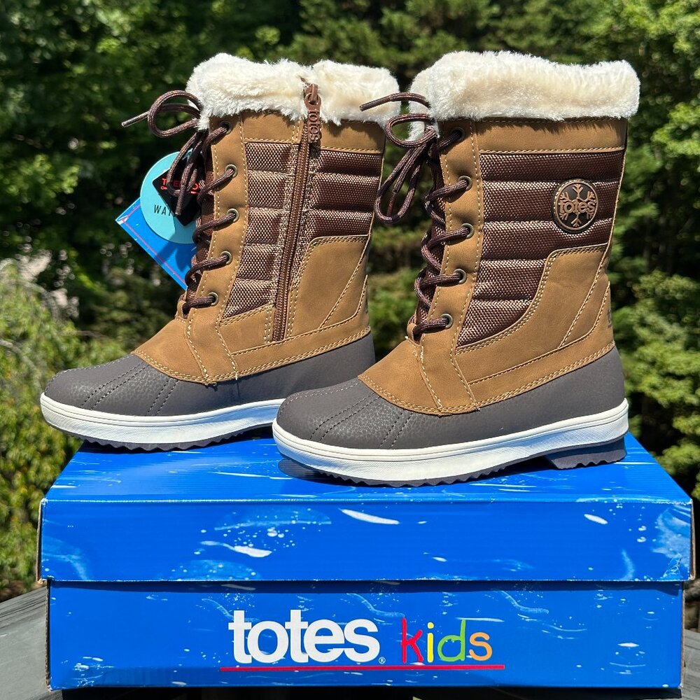 NEW Totes Kids Youth Unisex Waterproof Tan Winter Fur Casual Snow Boot - 13 , 1